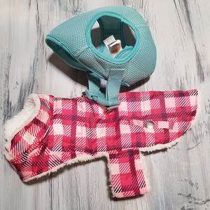NWOT Set of two pup-wear items. A soft harness jacket, mesh & a fleece coat